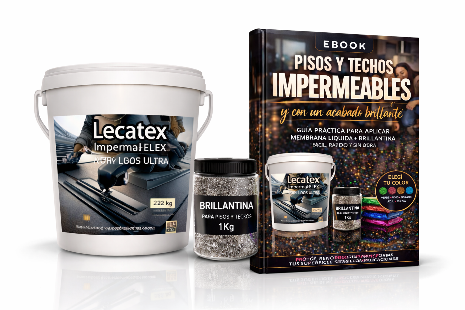 Membrana Líquida Impermeabilizante Lecatex 22kg + Brillantina 1kg para Pisos y Techos + EBOOK DE INSTALACION