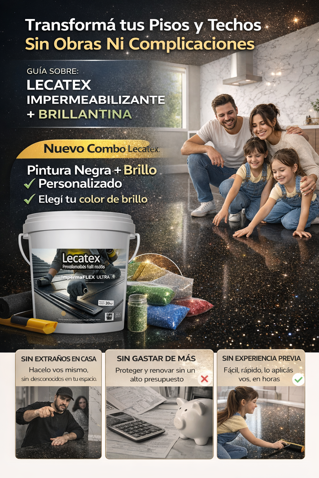 Membrana Líquida Impermeabilizante Lecatex 22kg + Brillantina 1kg para Pisos y Techos + EBOOK DE INSTALACION